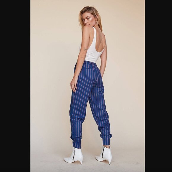 LPA Navy & Coral Striped High Rise Skinny Cuff Snap Pant XXS - Picture 6 of 13